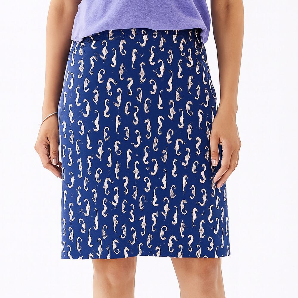 J Jill Seahorse Print Skirt Blue Pink Nautical Jersey Knit A Line Pull On S